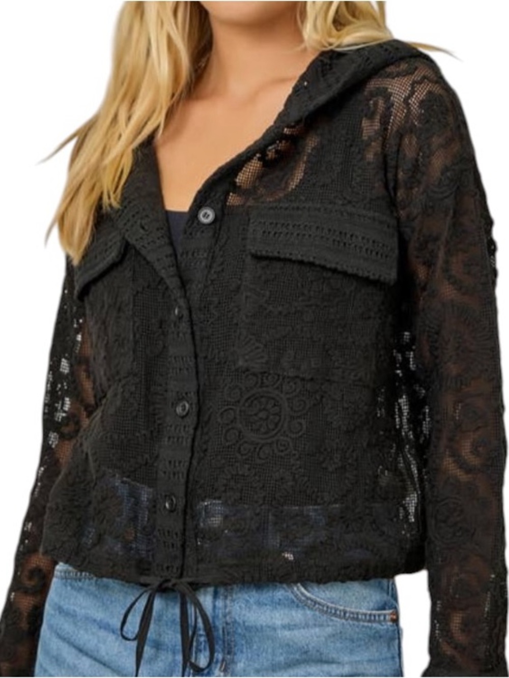 Mystree Black Crochet Hoodie Jacket